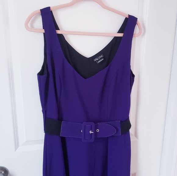 City Chic Women's Purple Belted A Line Dress Plus Size Small 16 - Picture 2 of 7